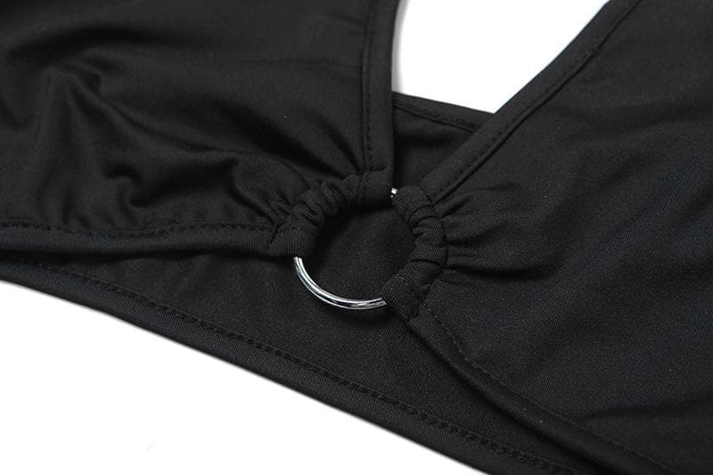 Siren Black O-Ring Cutout Halter Monokini | Statement Vacation & Party Bodysuit