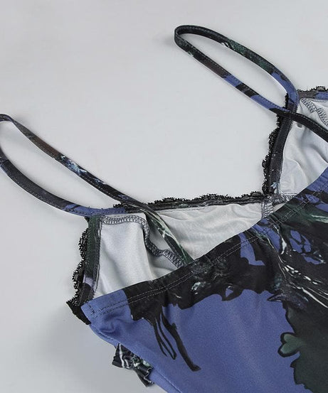 Mystic Bloom Dark Fantasy Slip Dress - Lace Trim Cami Mini for Edgy Fall Nights & Halloween