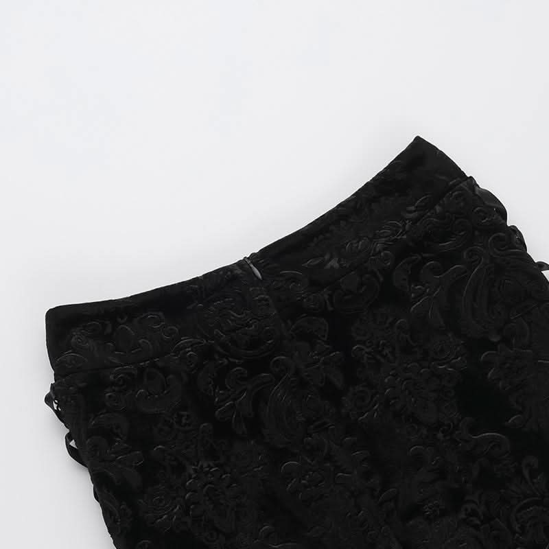 Enchanting Black Velvet Lace-Up Maxi Skirt | Gothic Fall & Halloween Statement Piece