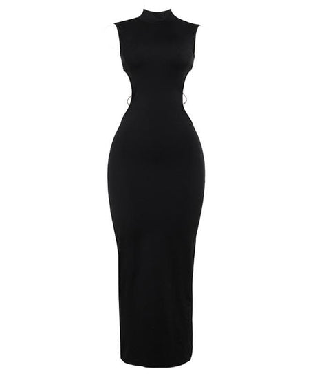 Sleek Black Backless Butterfly Chain Midi Dress with Thigh Slit – Fall & Holiday Event Ready