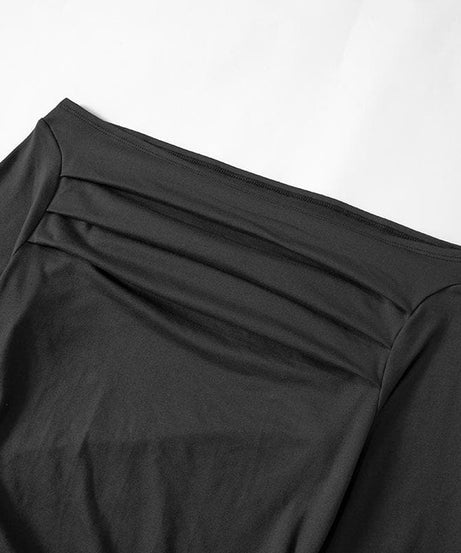 Fall Party Ready: Ruched Off-Shoulder Long Sleeve Bodycon Mini Dress - Charcoal Chic