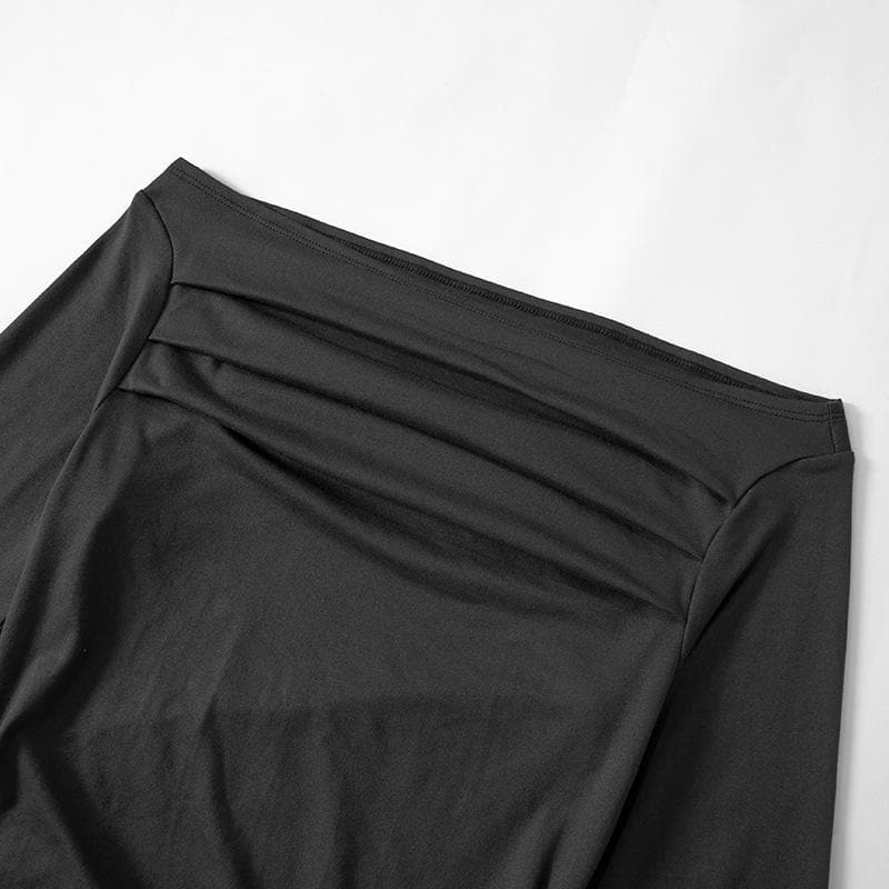 Fall Party Ready: Ruched Off-Shoulder Long Sleeve Bodycon Mini Dress - Charcoal Chic