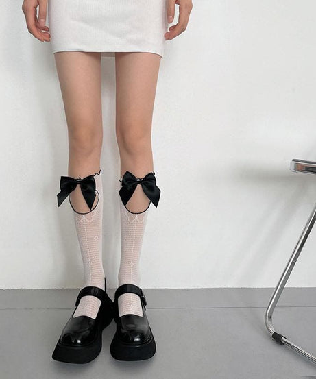 Autumn Delight: Coquette Bow Cutout Knee High Socks - Sweet & Stylish for Fall