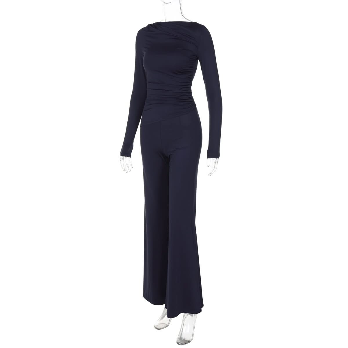 Effortless Fall Chic: Ruched Long Sleeve Top & Wide-Leg Pant Set | Cozy Elevated Loungewear