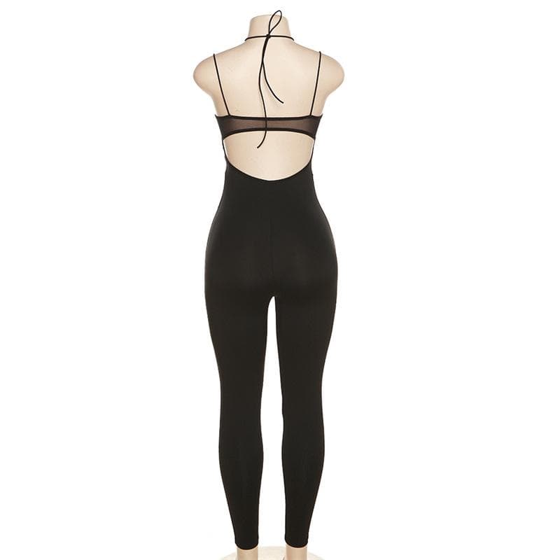 Bold Black Mesh Panel Cutout Halter Jumpsuit - Your Ultimate Fall Night Out Statement