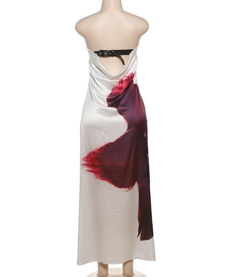 Bold Bloom Abstract Strapless Maxi Dress - Chic Fall & Holiday Escape Style