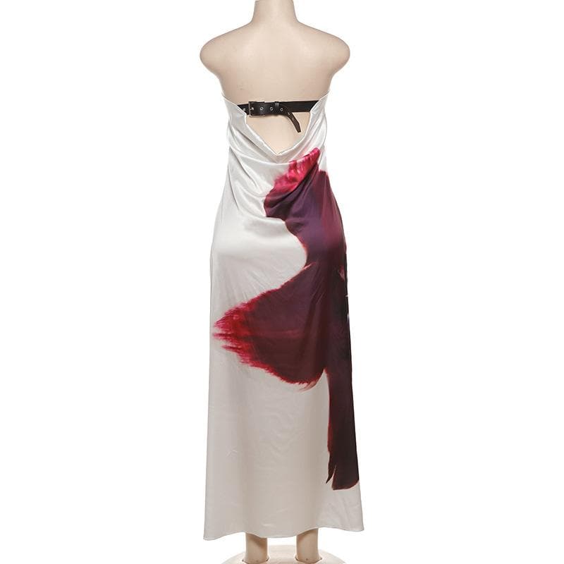 Bold Bloom Abstract Strapless Maxi Dress - Chic Fall & Holiday Escape Style