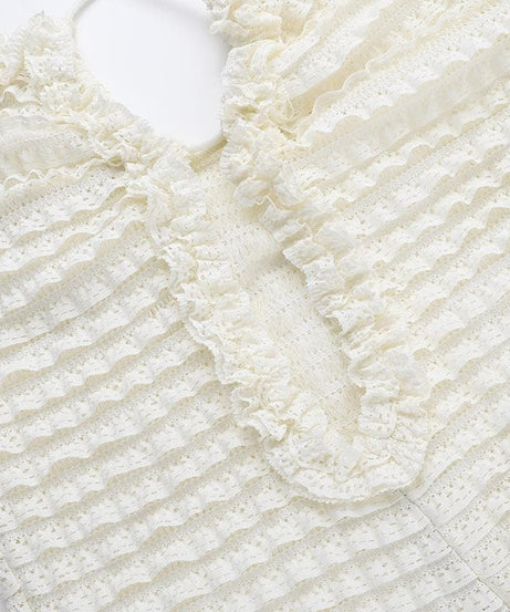 Chic White Ruffle Halter Mini Dress – Textured Bodycon for Fall Getaways & Parties