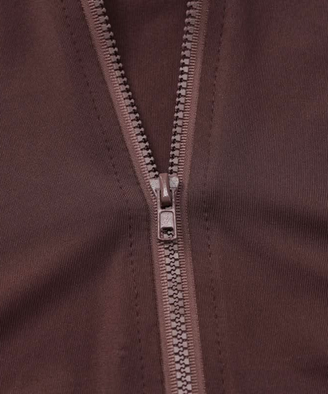 Cozy Fall Chic: Women's Brown Full-Zip Athleisure Set with Thumbholes