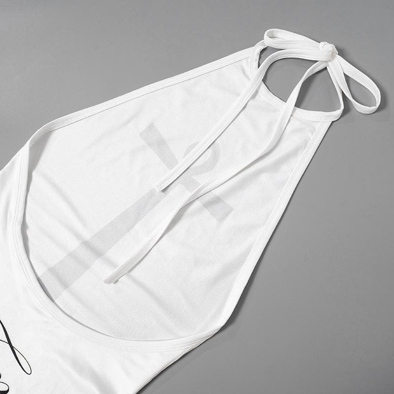 Mystic Ankh Tie Halter Mini Dress - Chic Backless Bodycon for Fall Parties