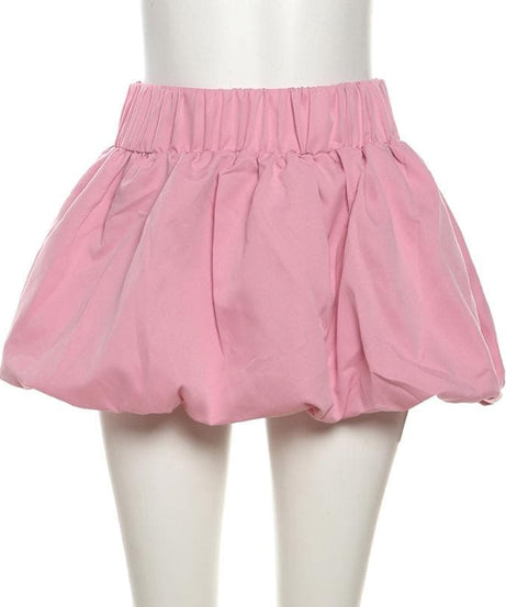 Flirty Pink Bubble Mini Skirt: High-Rise Ruched Style for Fall Fun & Party Nights