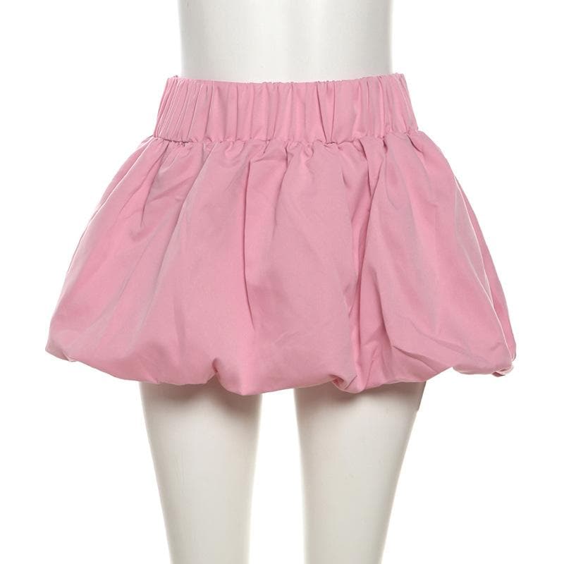 Flirty Pink Bubble Mini Skirt: High-Rise Ruched Style for Fall Fun & Party Nights