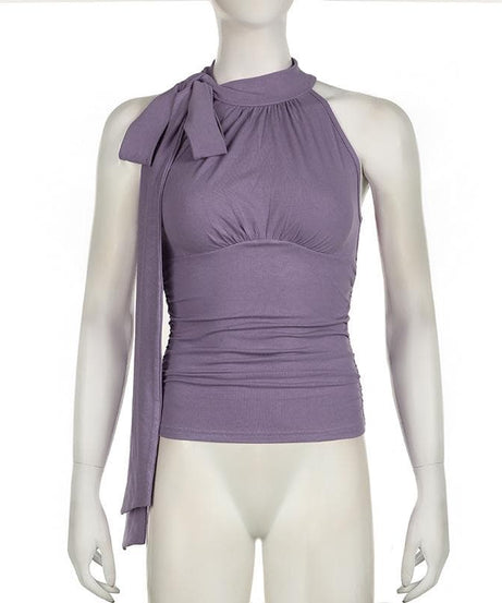 Elevated Halter Tie-Neck Ruched Top | Chic Fall & Holiday Sleeveless Blouse