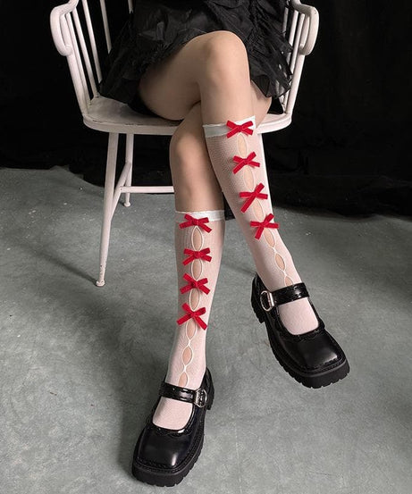 Gothic Glam Black Bow Knee-High Socks | Alt-Fashion Hosiery for Fall & Halloween