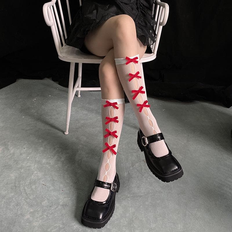 Gothic Glam Black Bow Knee-High Socks | Alt-Fashion Hosiery for Fall & Halloween