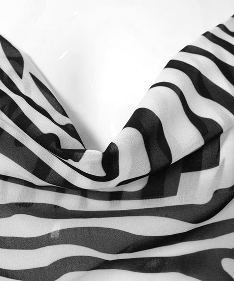 Head-Turning Zebra Print Cowl Neck Halter Maxi Dress - Chic Open Back for Fall Vacations