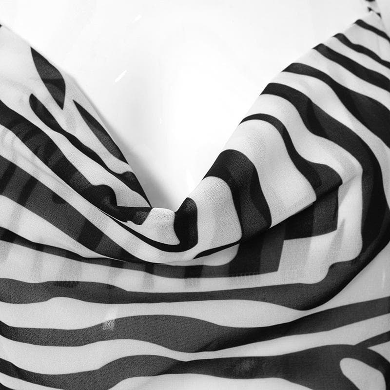 Head-Turning Zebra Print Cowl Neck Halter Maxi Dress - Chic Open Back for Fall Vacations