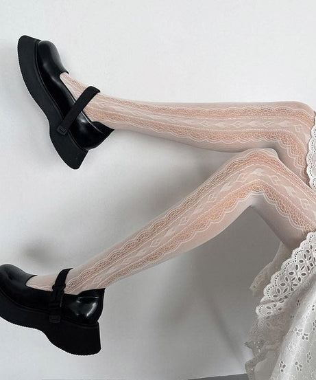 Fall Enchantress Black Lace Fishnet Tights | Spooky Chic & Edgy Autumn Style