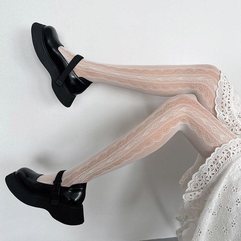 Fall Enchantress Black Lace Fishnet Tights | Spooky Chic & Edgy Autumn Style