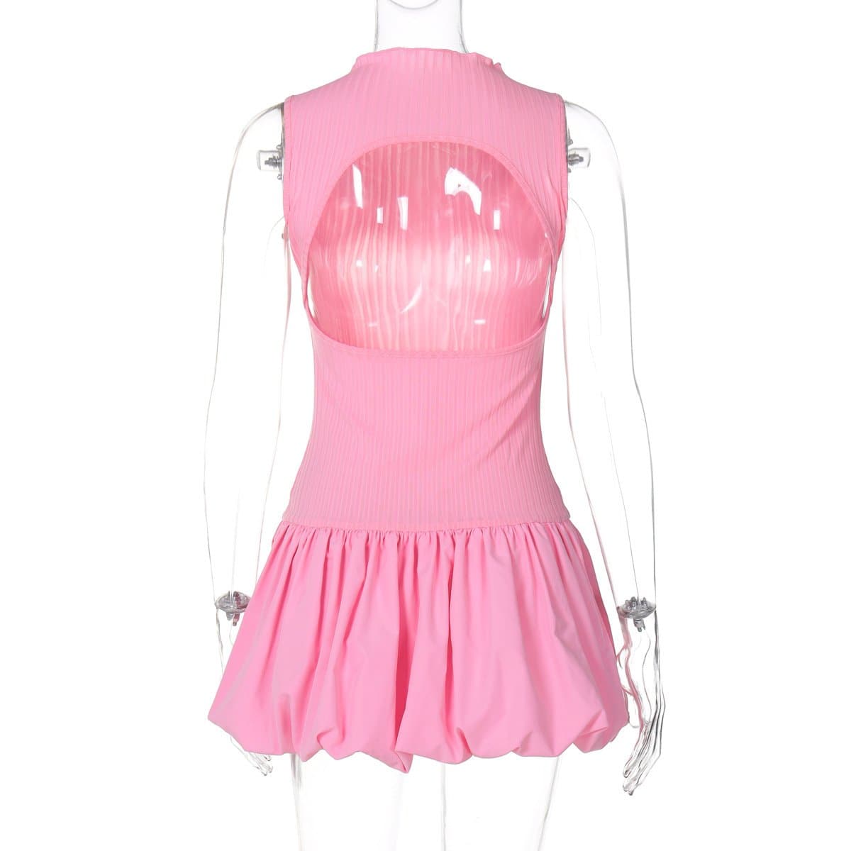 Bubblegum Dream: Pink Ribbed Mock Neck Mini Dress with Chic Bubble Hem – Your Essential Fall Statement