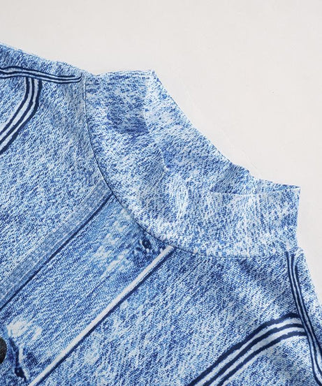 Effortless Fall Chic: Acid Wash Denim Illusion Long Sleeve Maxi Dress