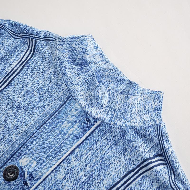 Effortless Fall Chic: Acid Wash Denim Illusion Long Sleeve Maxi Dress