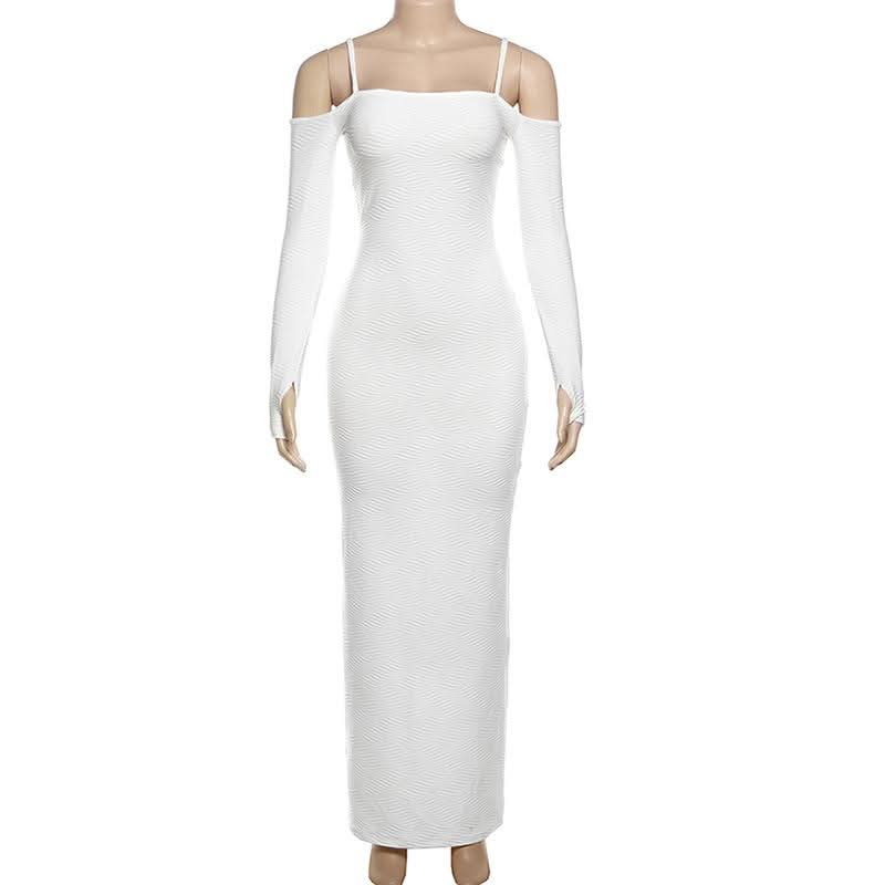 Chic White Ribbed Off-Shoulder Maxi Dress | Fall & Holiday Season Staple