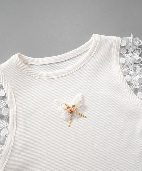 Coquette Butterfly Lace Ribbed Top - Sweet Fall Fashion Essential