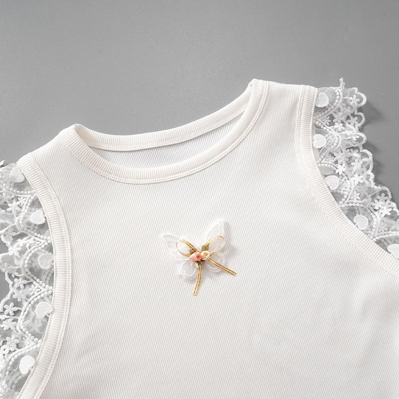 Coquette Butterfly Lace Ribbed Top - Sweet Fall Fashion Essential