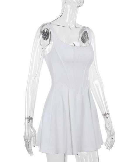 Chic White Square Neck Bustier Mini Dress - Fall Ready & Perfectly Versatile for Every Occasion