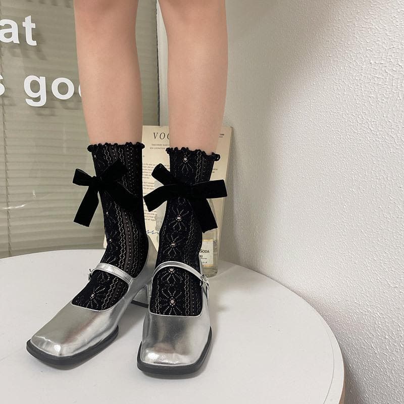 Coquette Chic Lace Ruffle Ankle Socks with Velvet Bows | Fall Fashion Trend