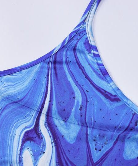 Effortless Chic Blue Marble Swirl Halter Maxi Dress – Your Go-To for Vacations & Glam Getaways