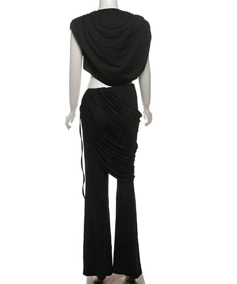 Chic Black Draped & Ruched Two-Piece Set | Your Fall & Holiday Event Essential