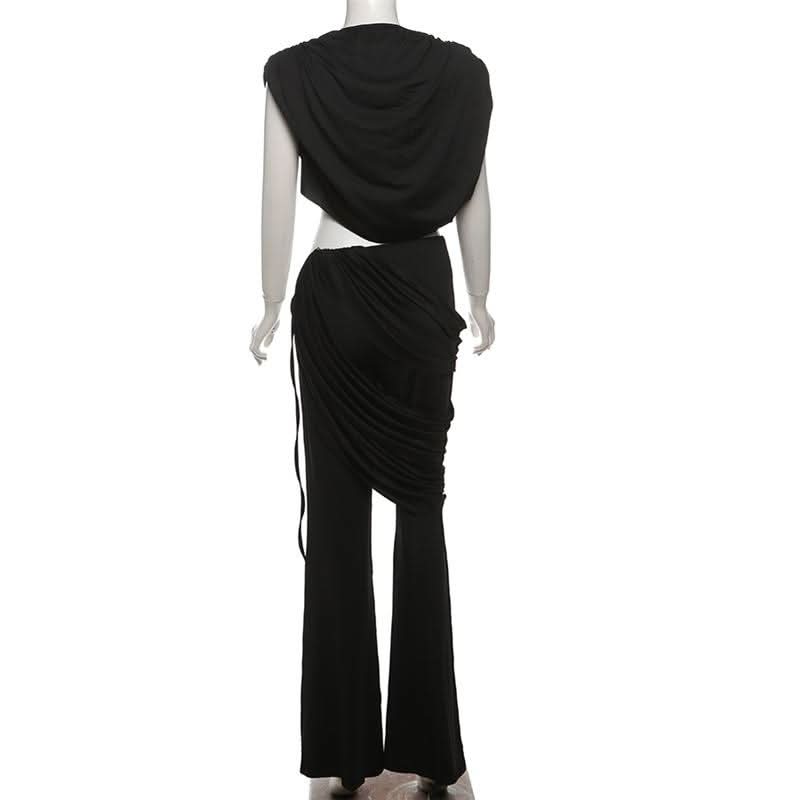Chic Black Draped & Ruched Two-Piece Set | Your Fall & Holiday Event Essential