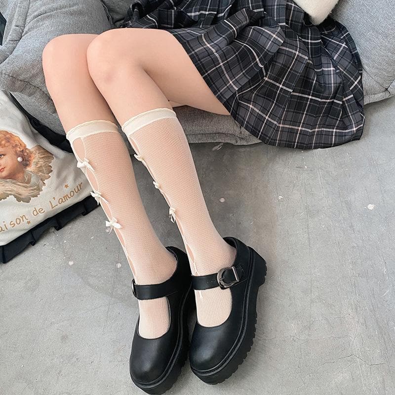 Chic Bow-Knot Cutout Knee-High Socks – Your Sweet Fall & Holiday Style Essential