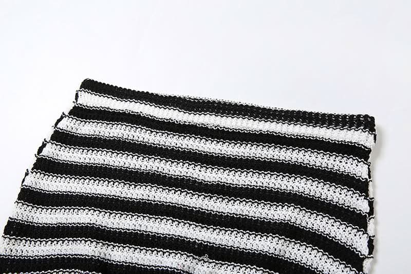 Fall Getaway Chic: Striped Knit Halter Top & Ruffle Mini Skirt Set