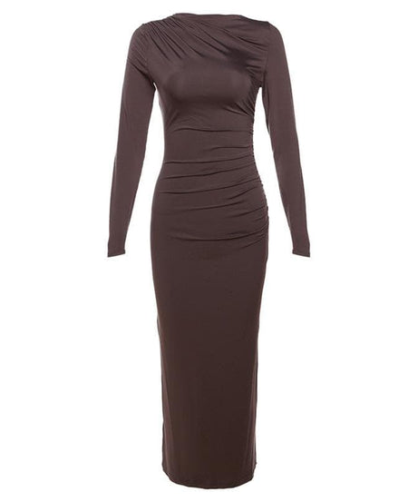 Effortless Chic: Black Ruched Long Sleeve Maxi Dress - Fall & Holiday Style