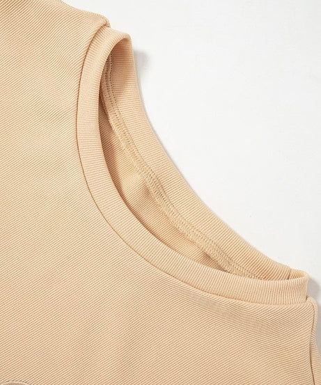 Cozy Fall Vibes: Women's Ribbed Knit Short Sleeve Top & Biker Shorts Set | Nude Athleisure Lounge Wear
