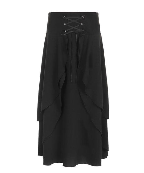 American Fall Fashion: Edgy Lace-Up Corset Maxi Skirt – Perfect for Halloween & Autumn Style