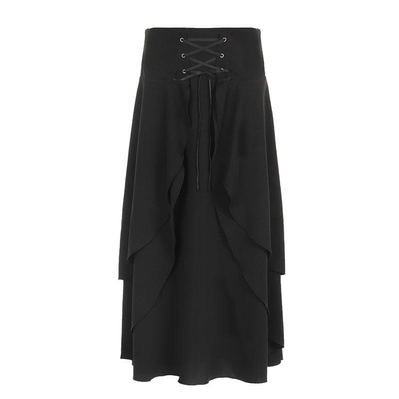 American Fall Fashion: Edgy Lace-Up Corset Maxi Skirt – Perfect for Halloween & Autumn Style