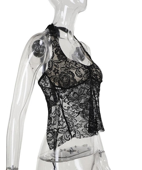 Chic Black Floral Lace Halter Top - Elevate Your Fall & Holiday Style