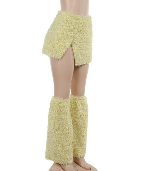 Cozy Chic Sherpa Mini Skirt & Leg Warmers Set - Plush Fall/Winter Fashion
