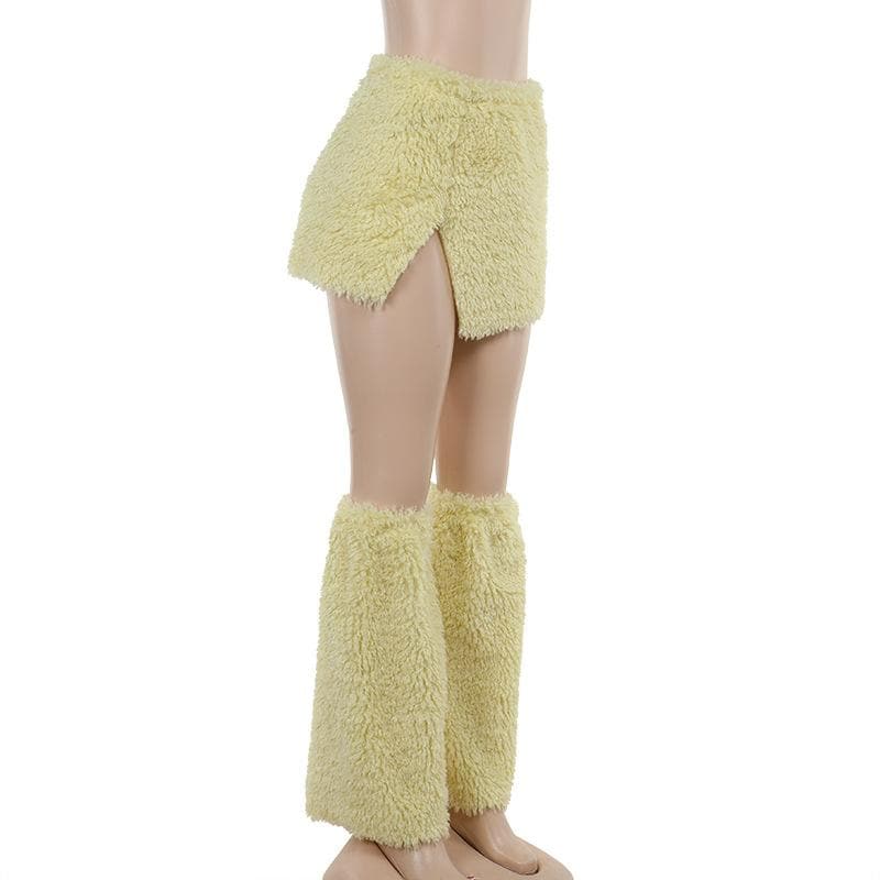 Cozy Chic Sherpa Mini Skirt & Leg Warmers Set - Plush Fall/Winter Fashion