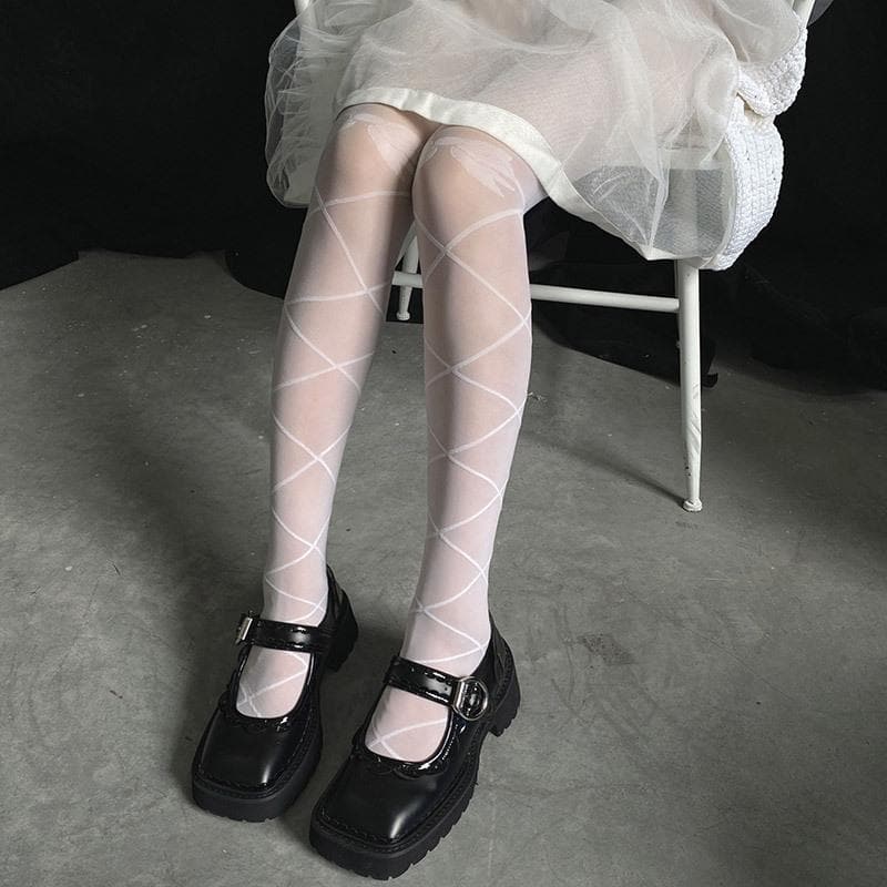 Gothic Glam Diamond Mesh Sheer Tights - Edgy Fall & Halloween Statement