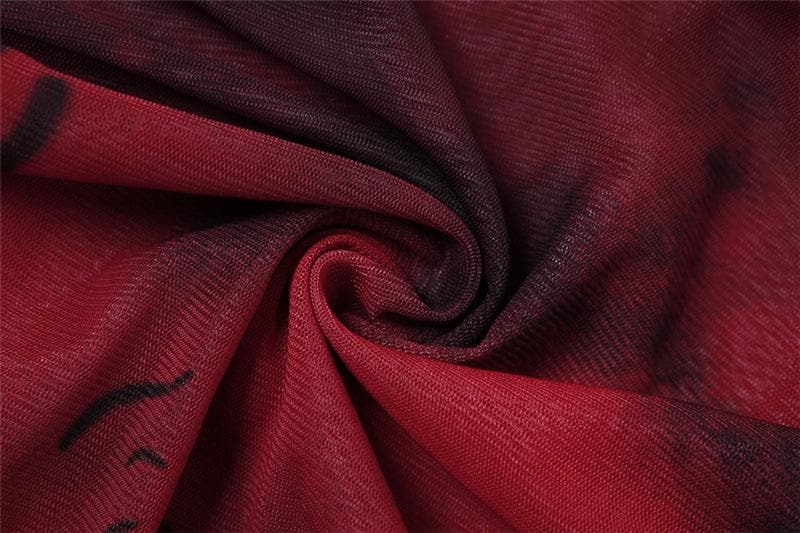 Autumn Edge: Ruched Tie-Dye Mesh Bodysuit with Cutout Ties – Your Go-To for Fall Parties & Halloween