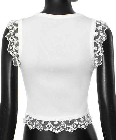 Coquette Butterfly Lace Ribbed Top - Sweet Fall Fashion Essential