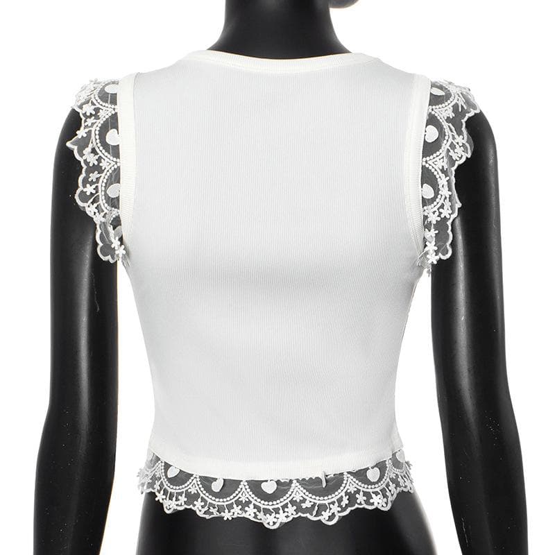 Coquette Butterfly Lace Ribbed Top - Sweet Fall Fashion Essential