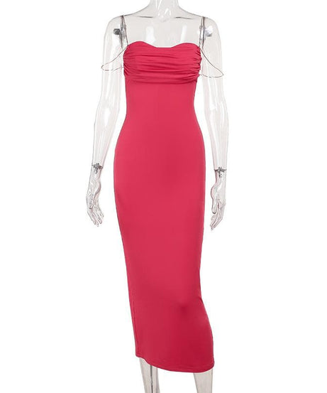 Fuchsia Ruched Sweetheart Bodycon Midi Dress - Elegant Fall & Holiday Party Attire
