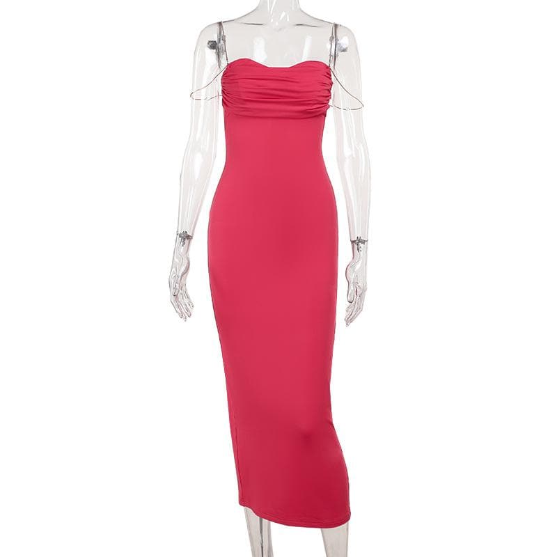 Fuchsia Ruched Sweetheart Bodycon Midi Dress - Elegant Fall & Holiday Party Attire