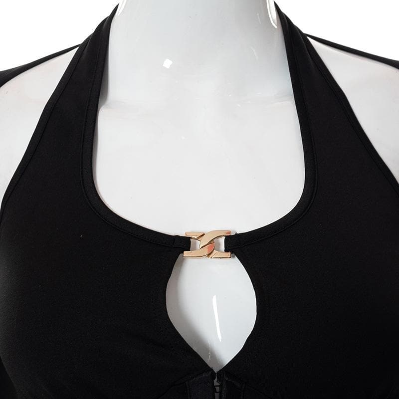 Dark Romance Halter Long Sleeve & Cutout Mini Skirt Set - Your Edgy Fall Night Out Look